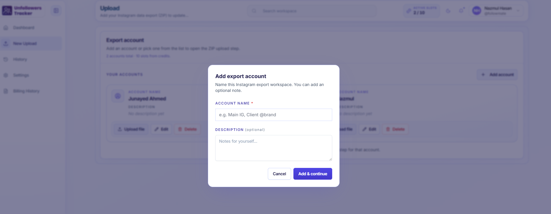 UnfollowersTracker dashboard preview