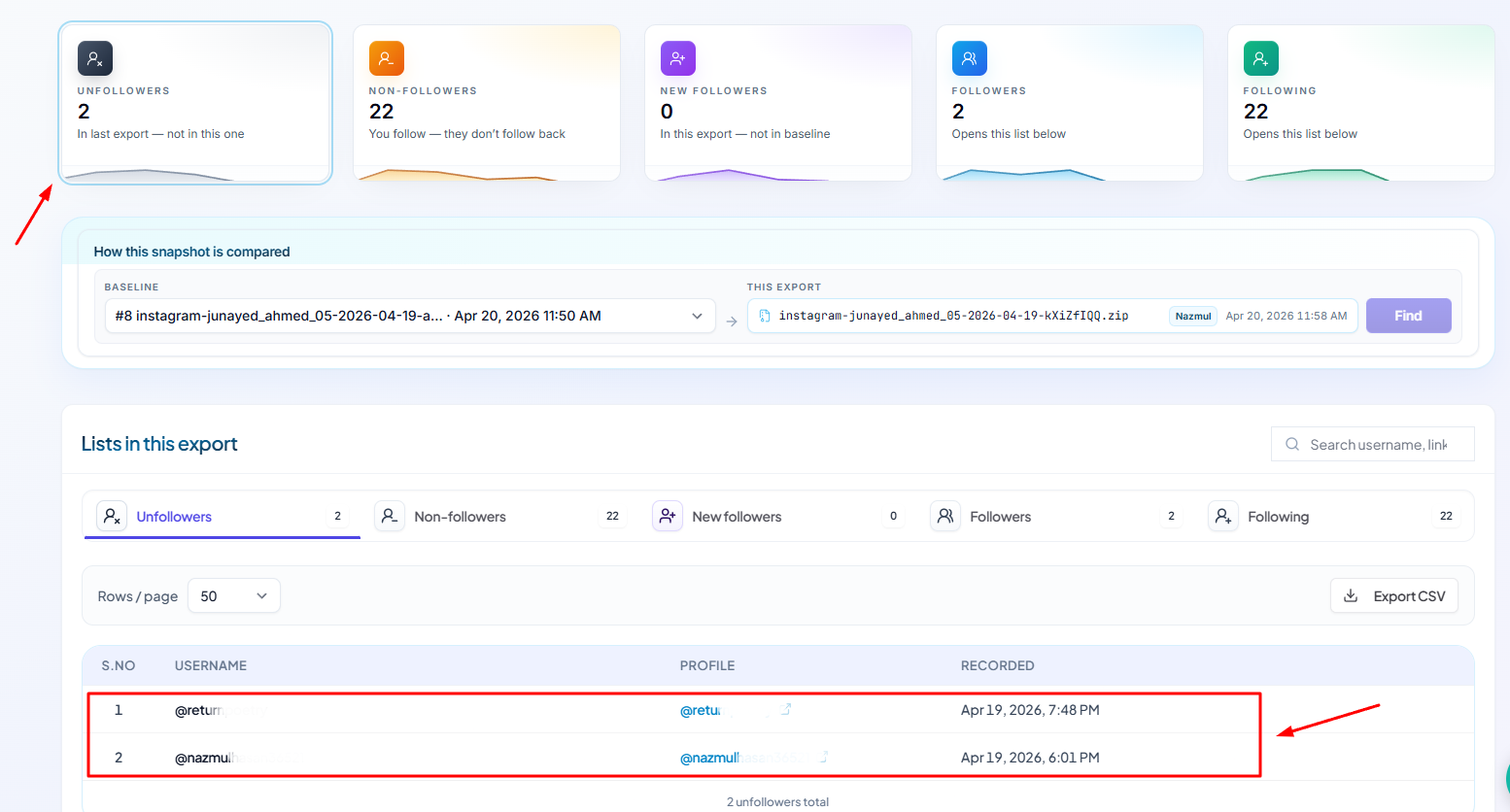 UnfollowersTracker dashboard preview