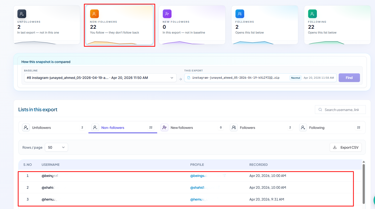 UnfollowersTracker dashboard preview