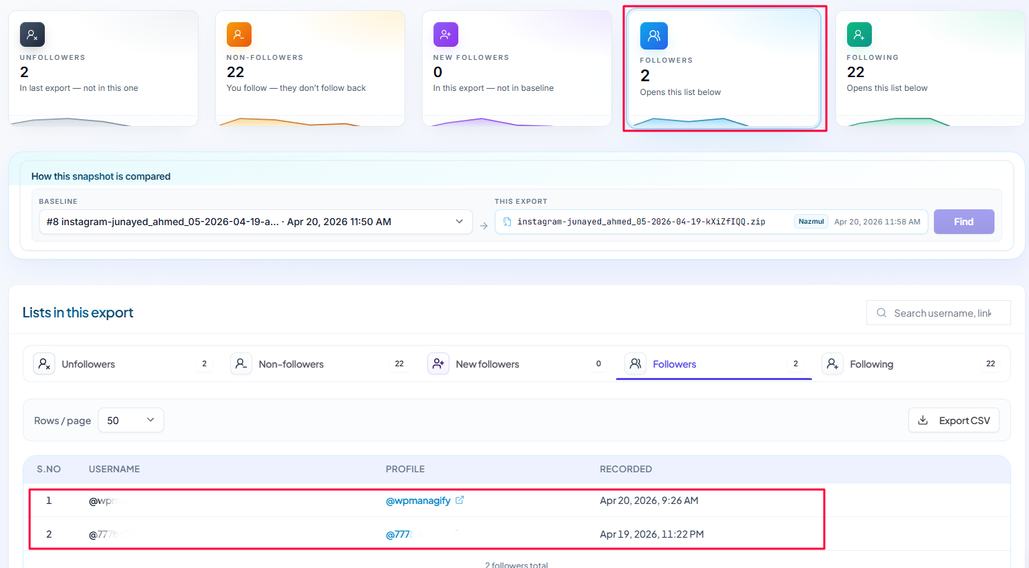 UnfollowersTracker dashboard preview