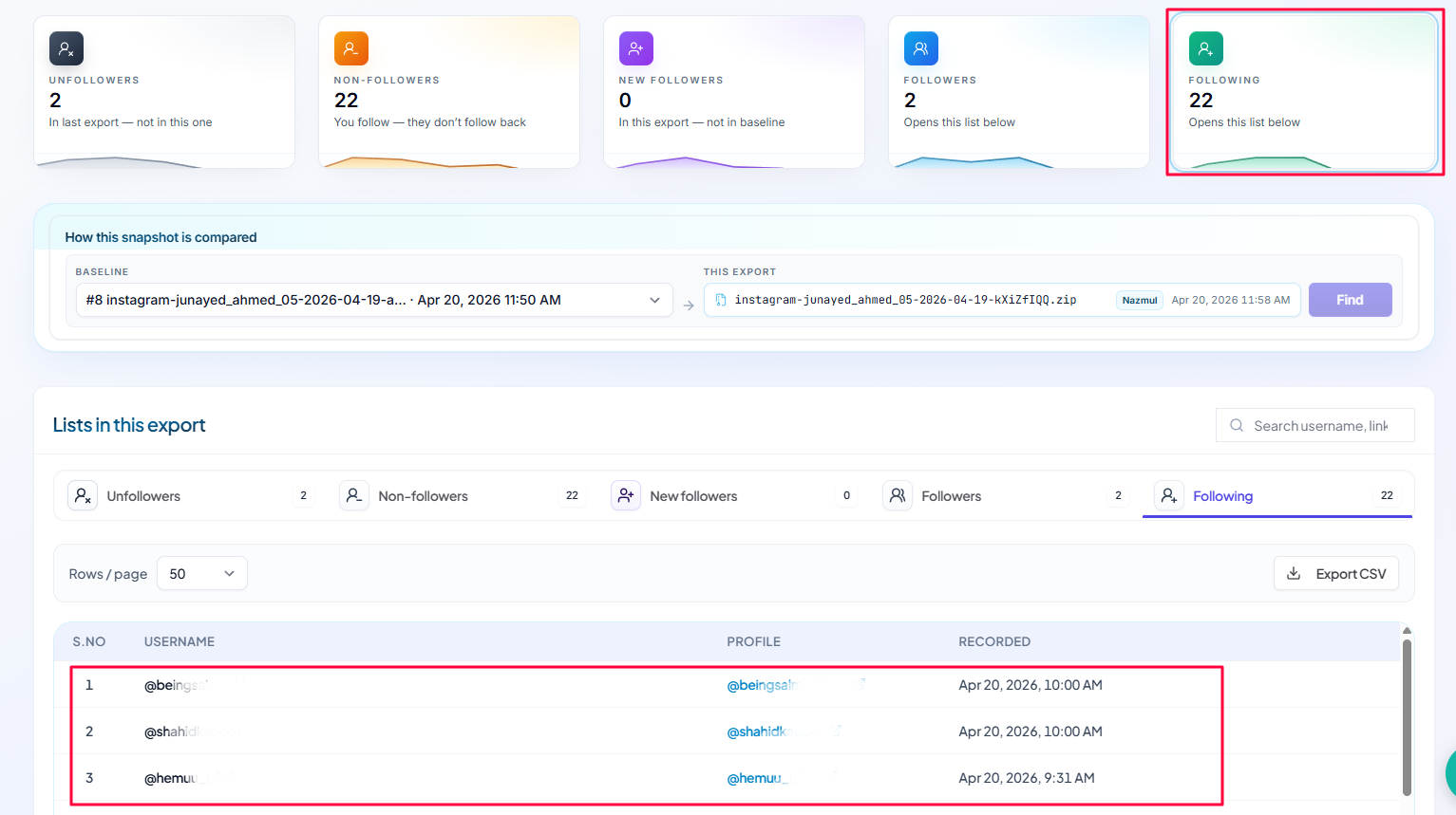 UnfollowersTracker dashboard preview